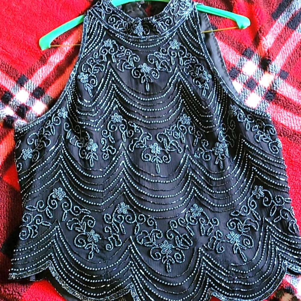 A Beautiful Beaded silk Blouse Large